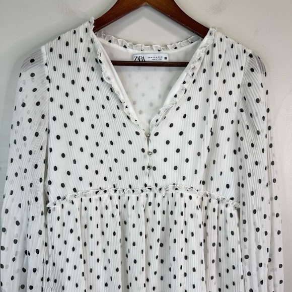 Zara White Polka Dot Mini Dress Size Medium - Picture 4 of 16